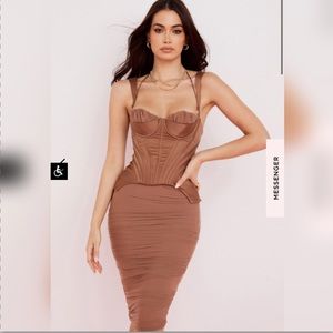 House of CB TALYA TOFFEE CORSET MIDI DRESS